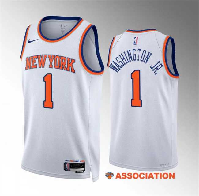 Mens New Yok Knicks #1 Duane Washington Jr White Association Edition Stitched Basketball Jersey Dzhi